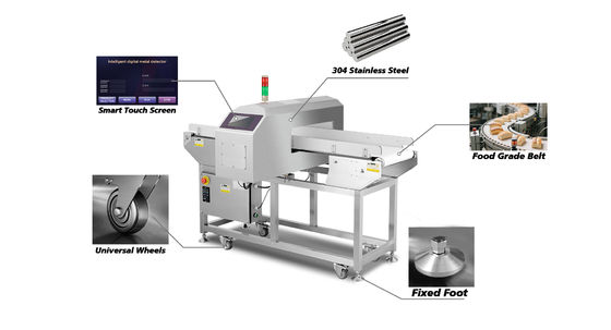 Ανιχνευτικό εύρος 10g 5000g Μηχανή ανίχνευσης μετάλλων τροφίμων 1200mm X 800mm X 1200mm